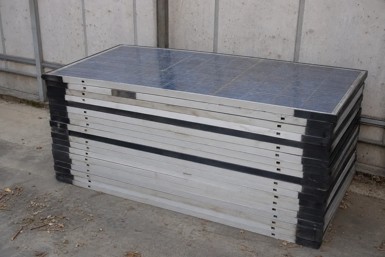 Panneaux solaires d’occasion entreposés, vue de détail